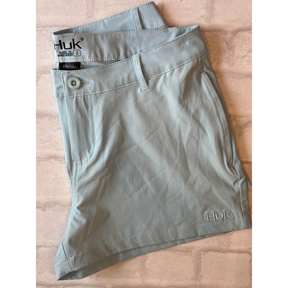 Huk Pursuit Fishing Shorts Womens 8 Blue Aqua Performance Quick Dry gorpcore - Picture 5 of 9